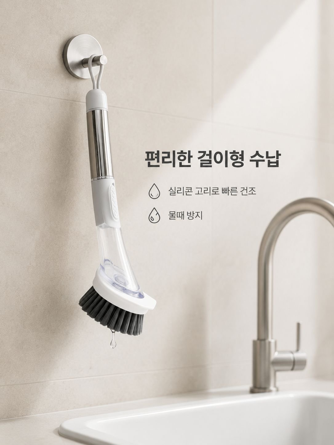 긴 손잡이가 달린 회전식 냄비솔