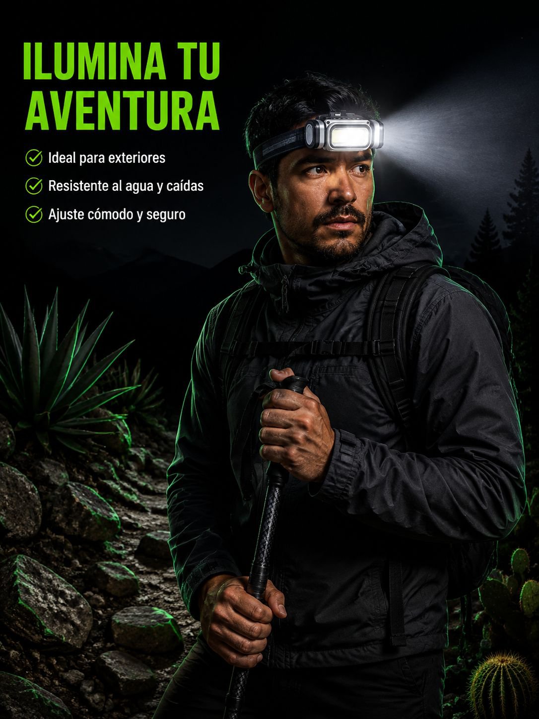 Lámpara Frontal LED de Alta Potencia y Largo Alcance, Portátil