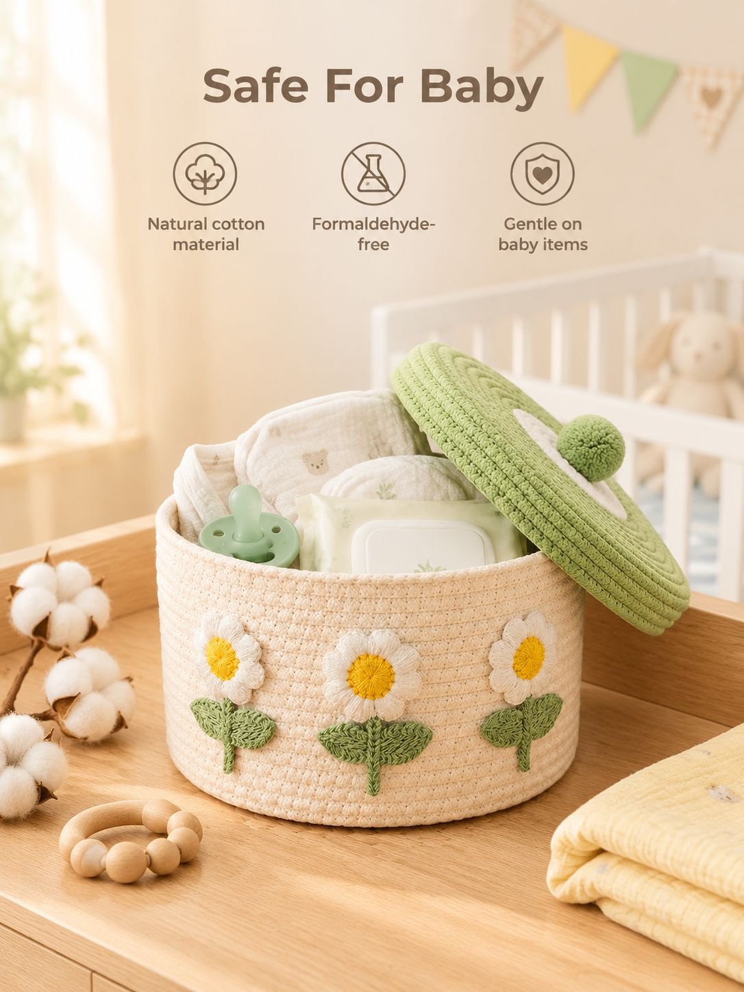 Lidded Cotton Woven Storage Basket