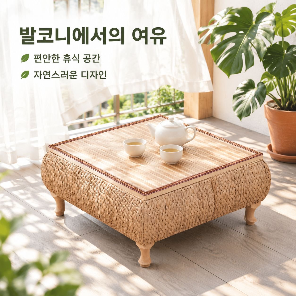 라탄 다다미 좌식 미니 티테이블 일본식 젠스타일 베란다 수납 사각 좌탁