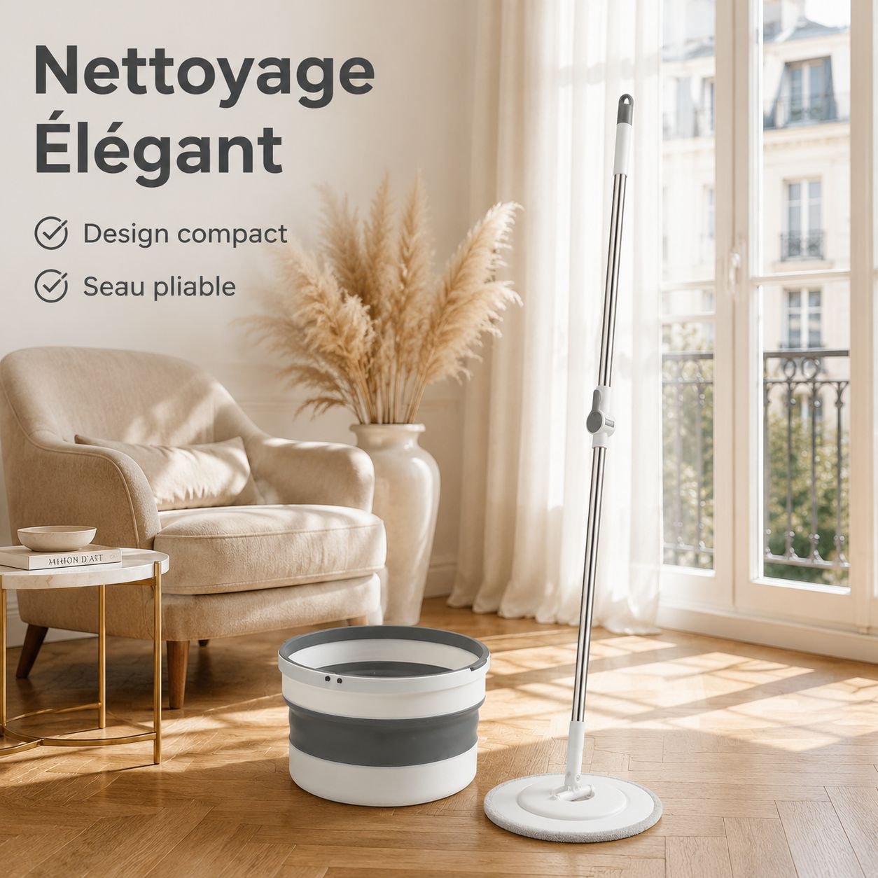 Nouvelle serpillière rotative pliable