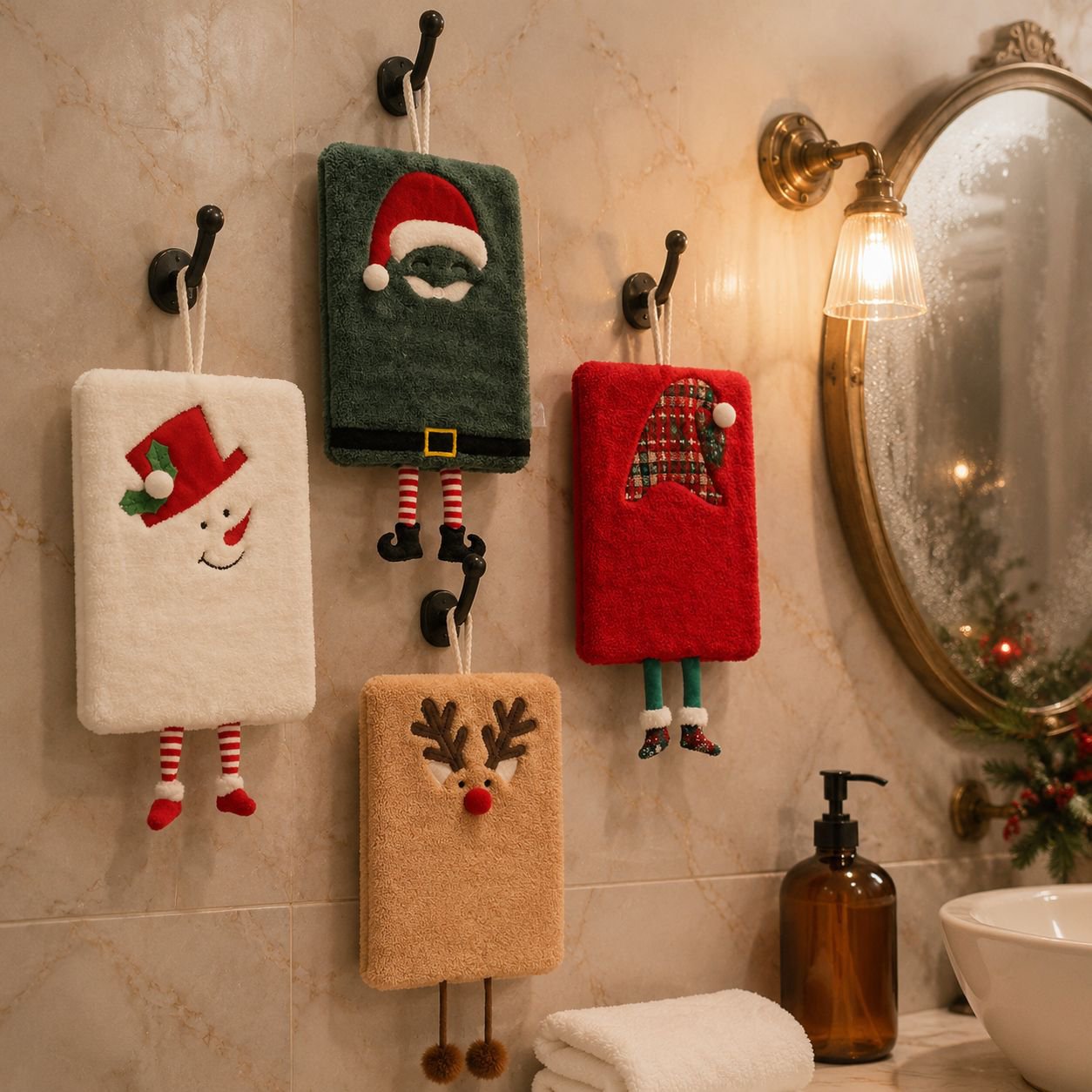 Thickened coral velvet hand towel with Christmas embroidery