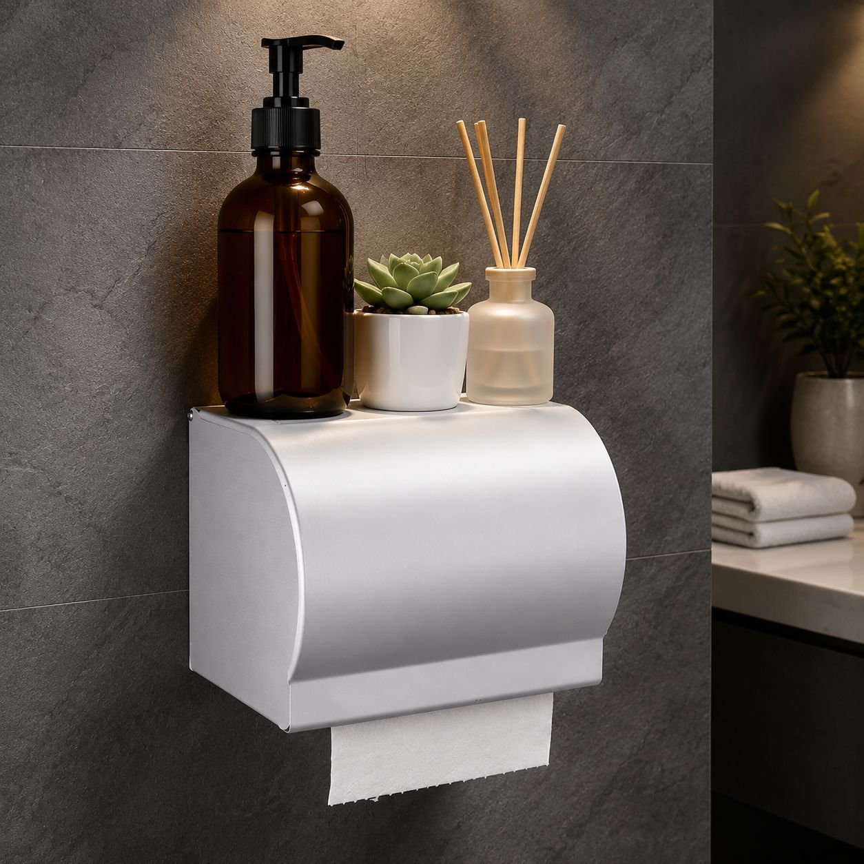 Elegant and practical bathroom tissue organizer