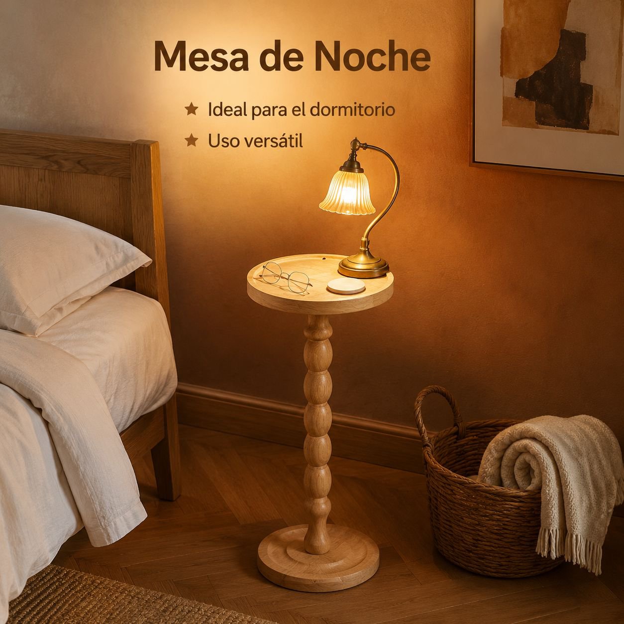Mesa auxiliar redonda de madera estilo retro