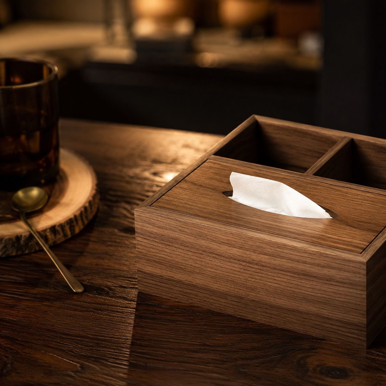 Tidy living room with tissue storage coffee table