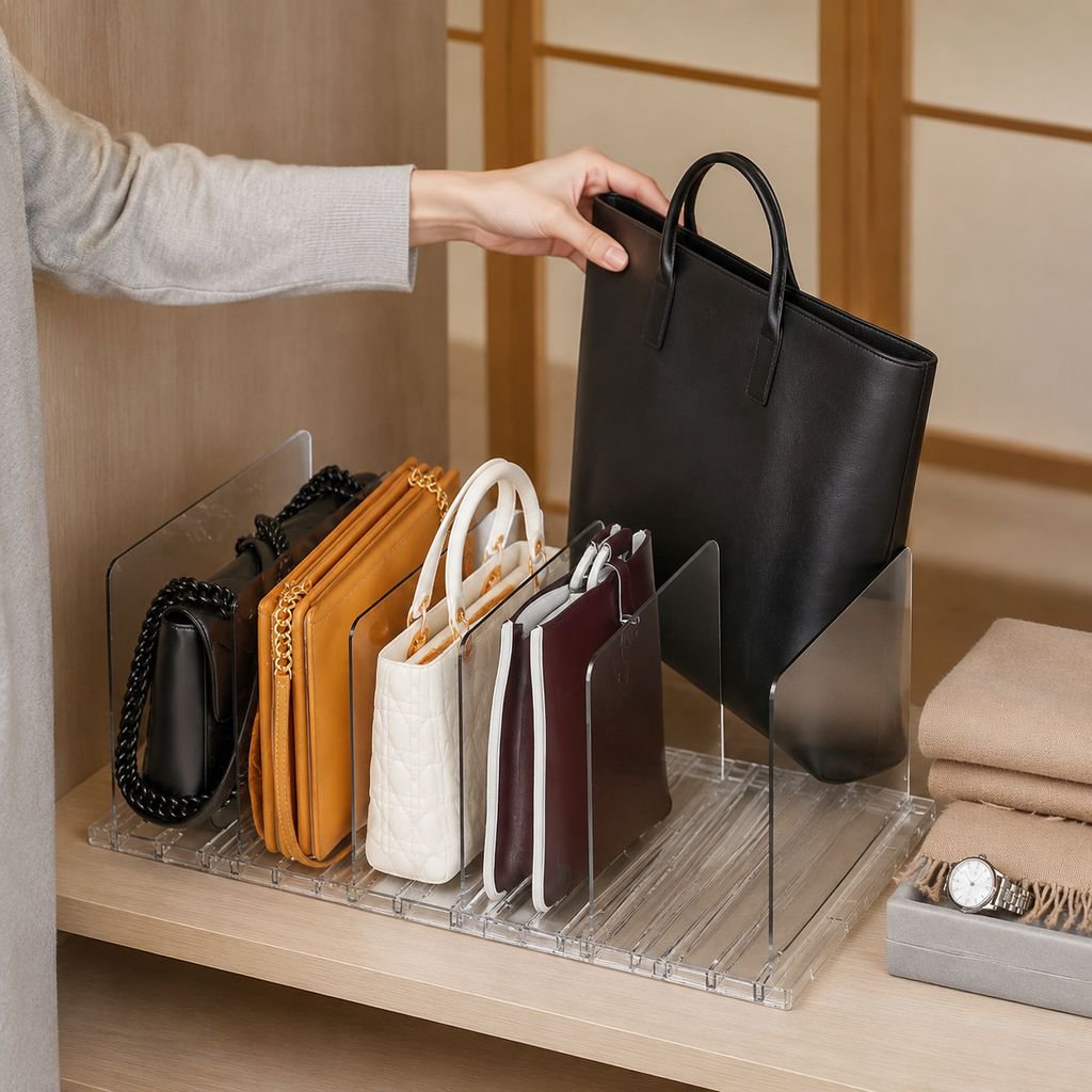 調節可能な透明アクリル製財布収納バッグ、寝室クローゼット棚仕切り