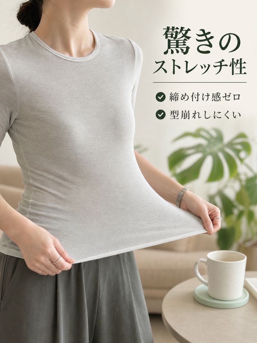 夏用レディース高弾力ソフトスリムTシャツ 通勤にも合わせやすいインナー