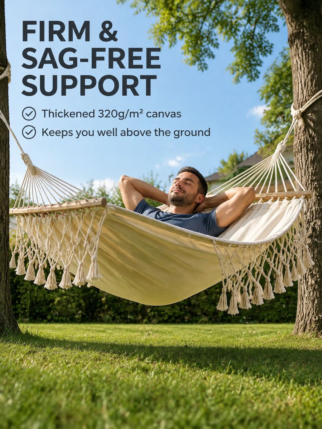 Portable canvas hammock for backyard and picnic use