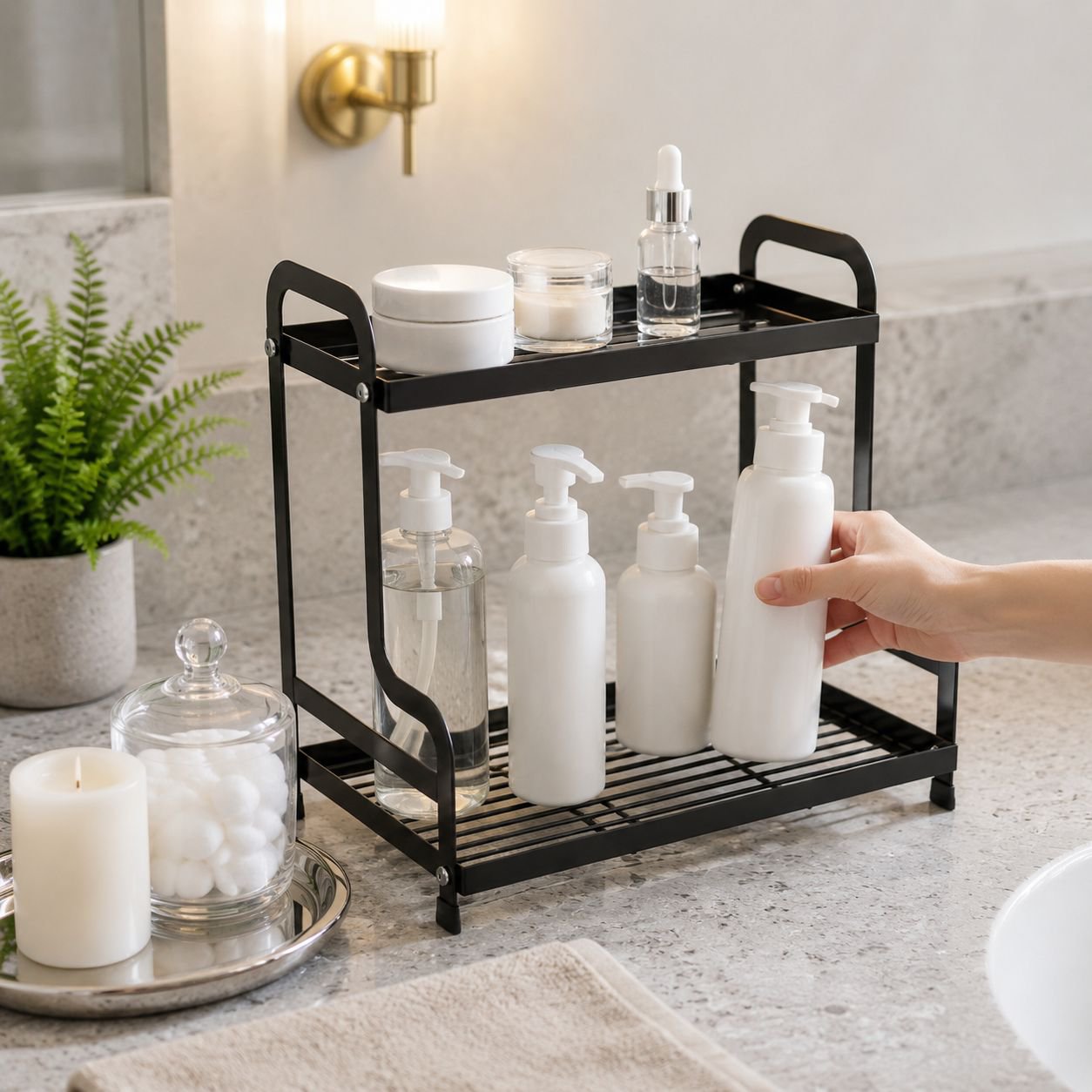 Double-layer cosmetics storage rack skin care products perfume storage box bathroom storage rack bat