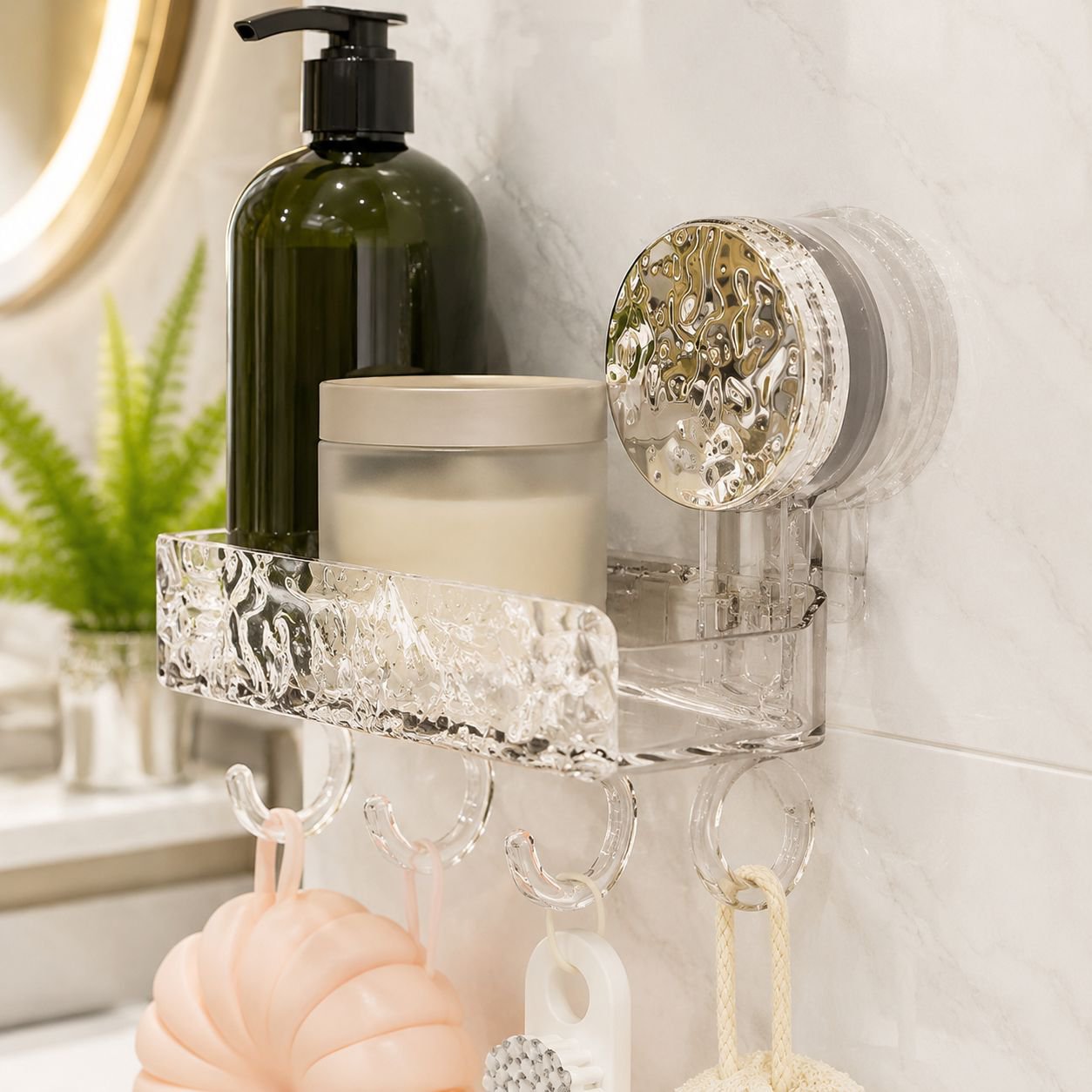 Suction cup shelf supporting heavy items securely
