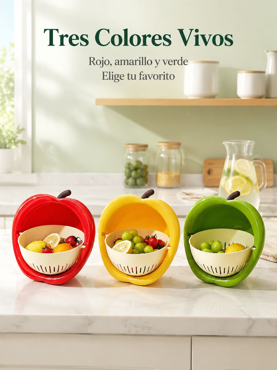 Escurridor giratorio de doble capa con forma de fruta