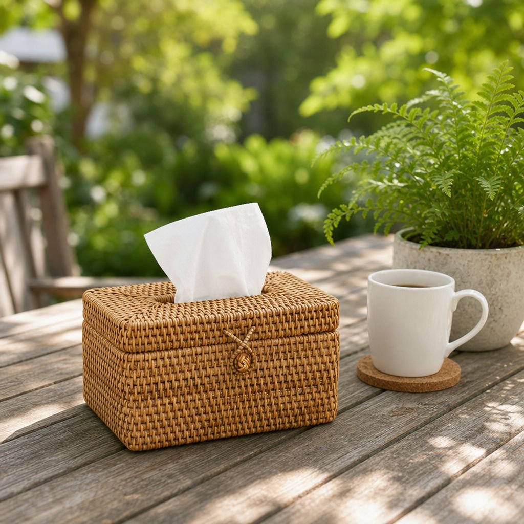 Creative square paper towel box with natural rattan design