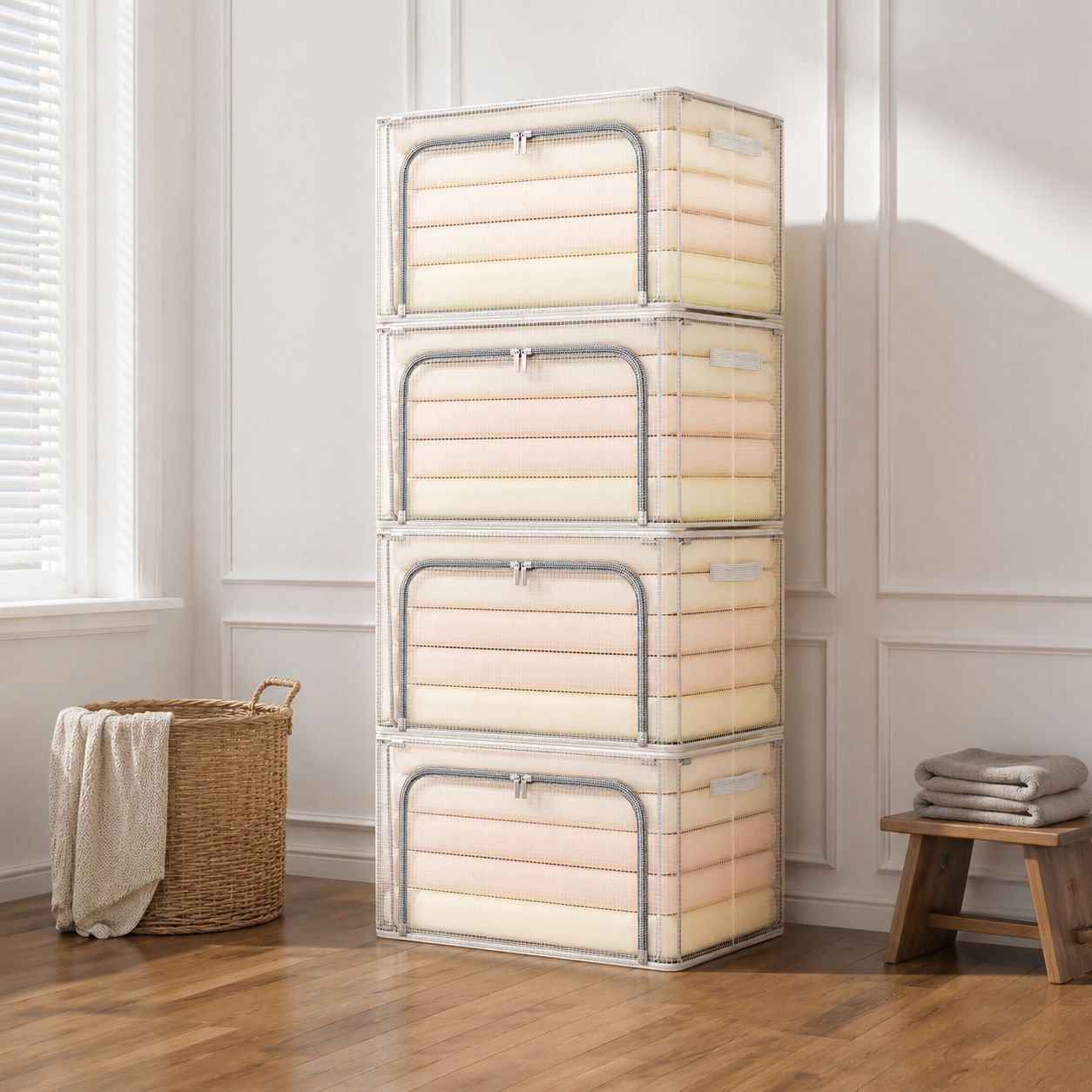 Waterproof and moisture-proof transparent mesh steel frame storage box for rainy season, waterproof 