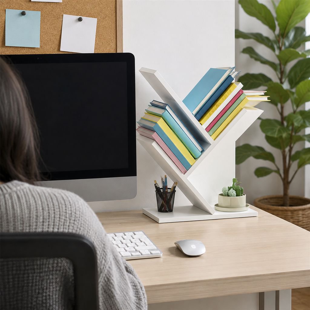 Creative Tree-shaped Wooden Bookshelf, Flexible Storage for Files and Books
