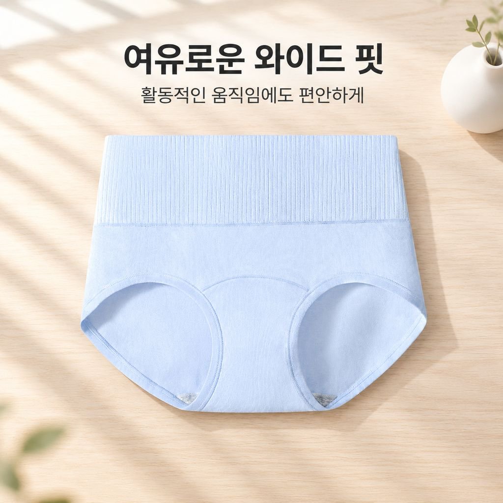 여성 팬티 길어진 밑폭 중간 허리 디자인, 순면 편안하고 통기성 있음