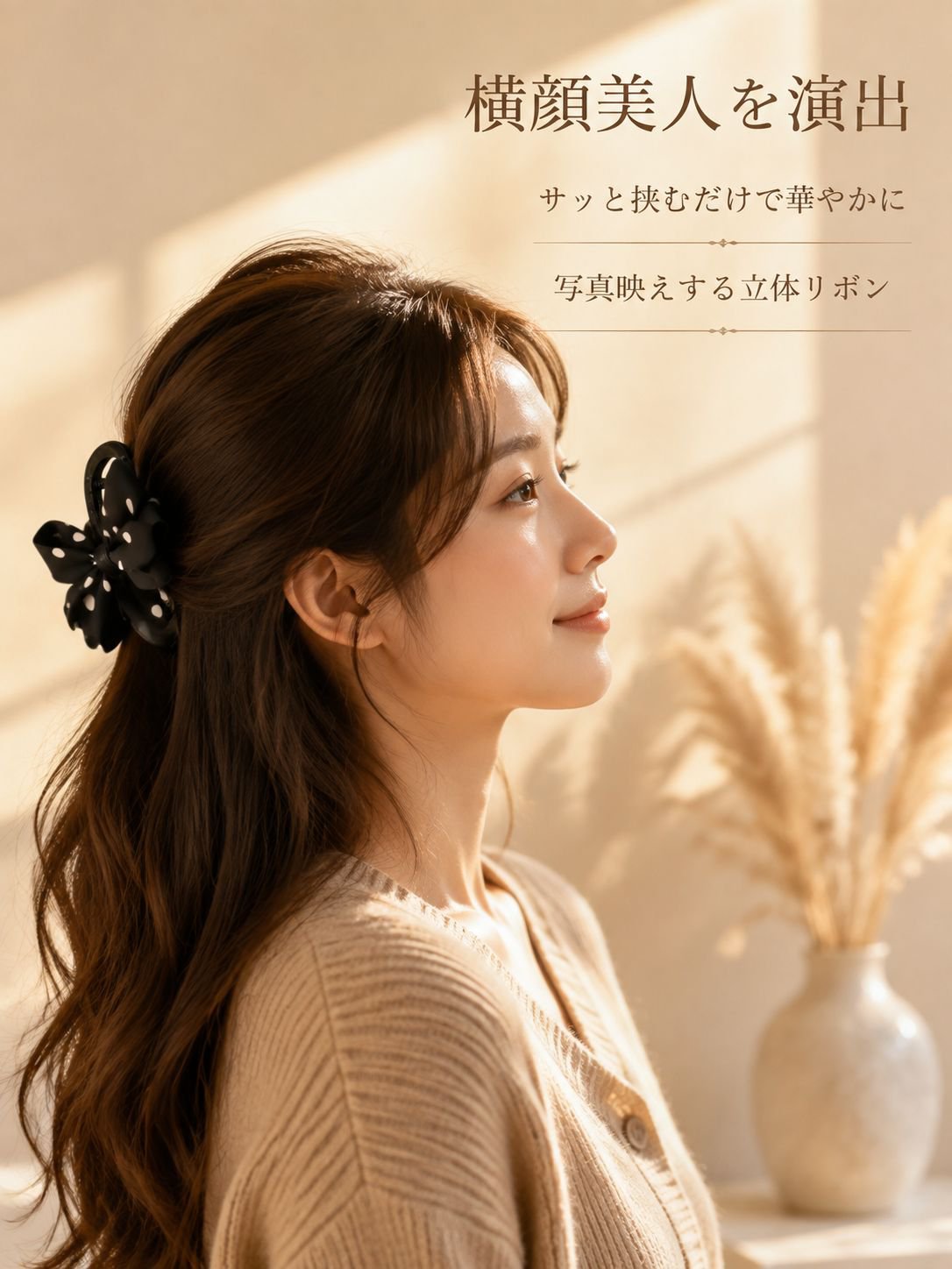 水玉模様のリボン型ヘアクリップ