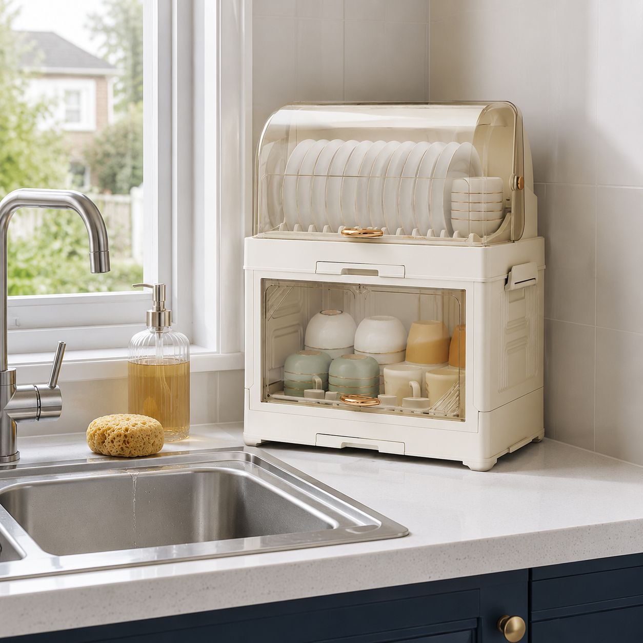 Large Capacity Double-Layer Kitchen Bowl and Chopstick Storage Box with Lid
