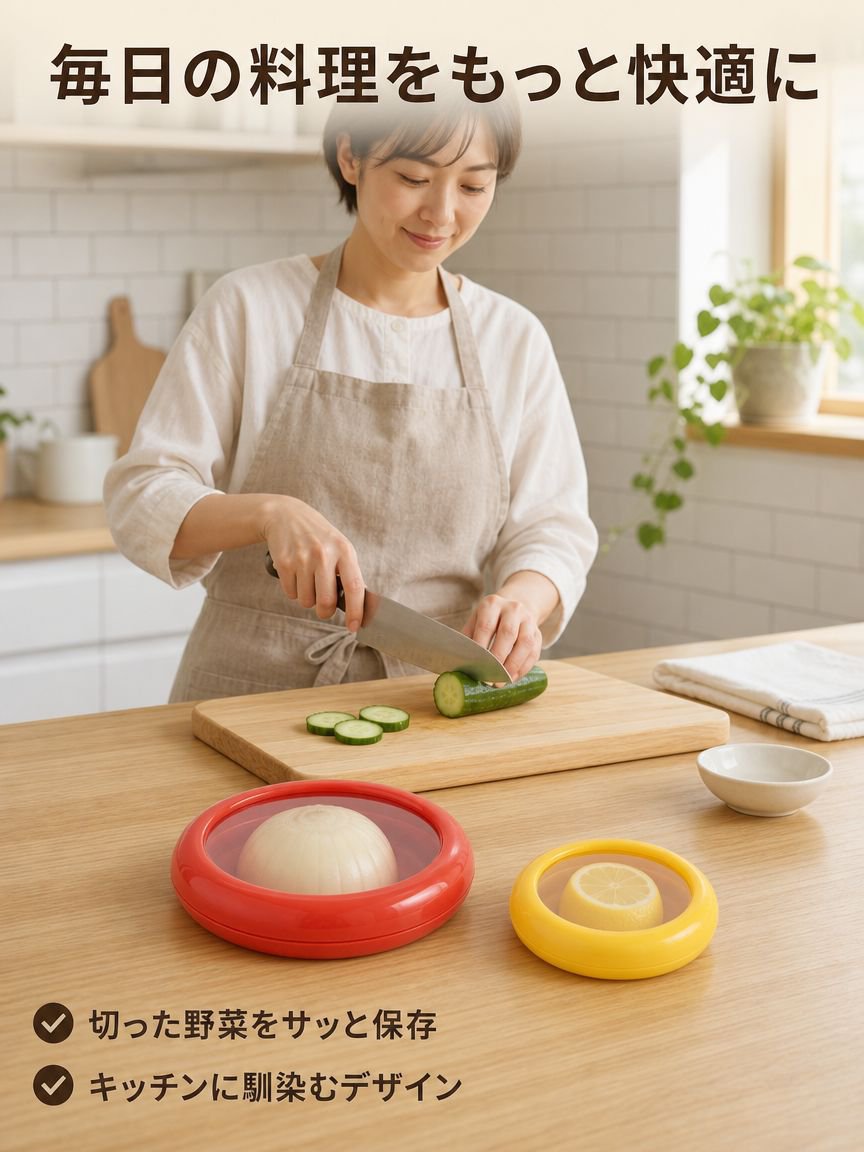 果物と野菜を半分に切った食品保存容器