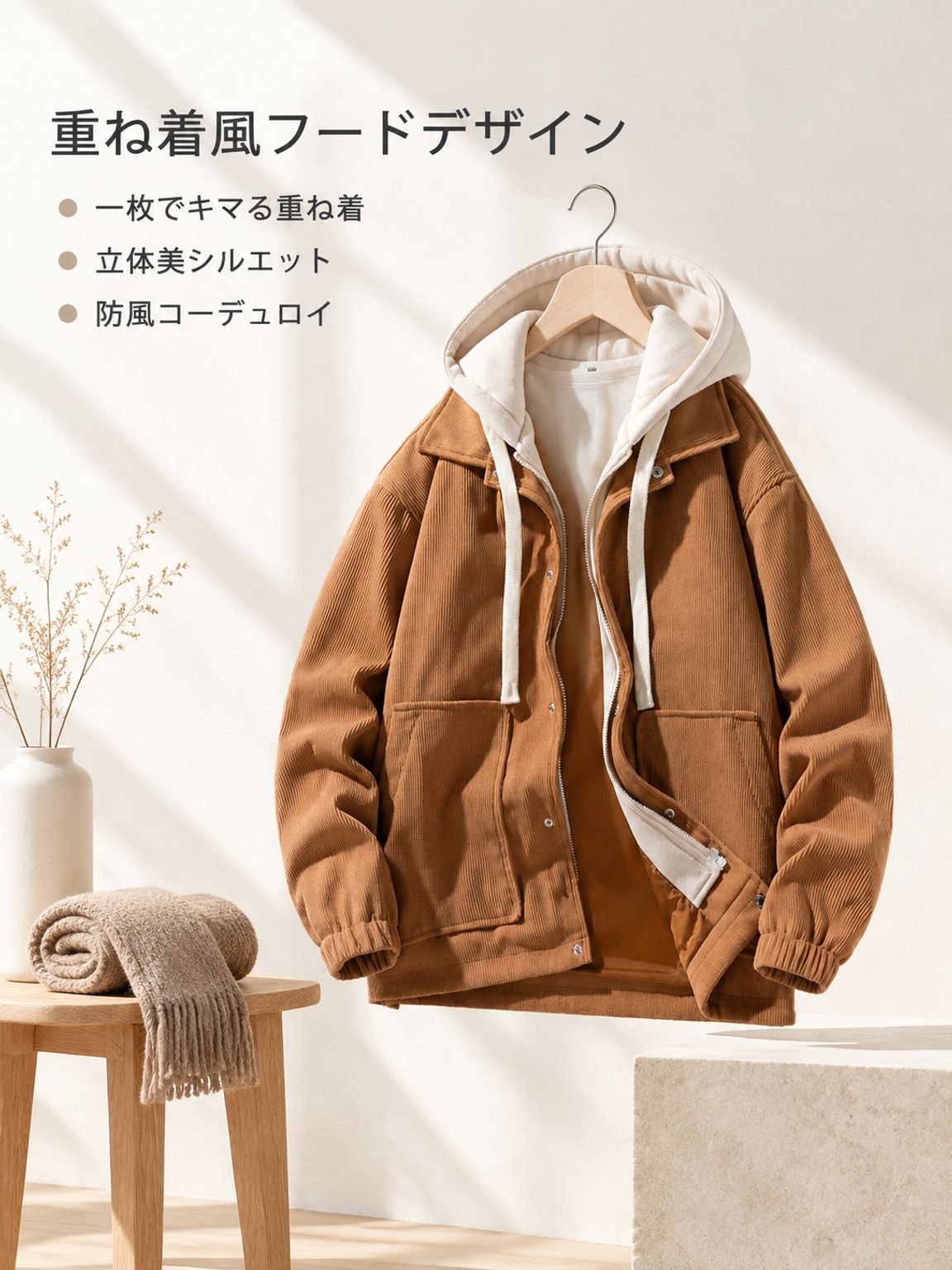 メンズ 裏起毛・厚手 フェイクレイヤードパーカージャケット