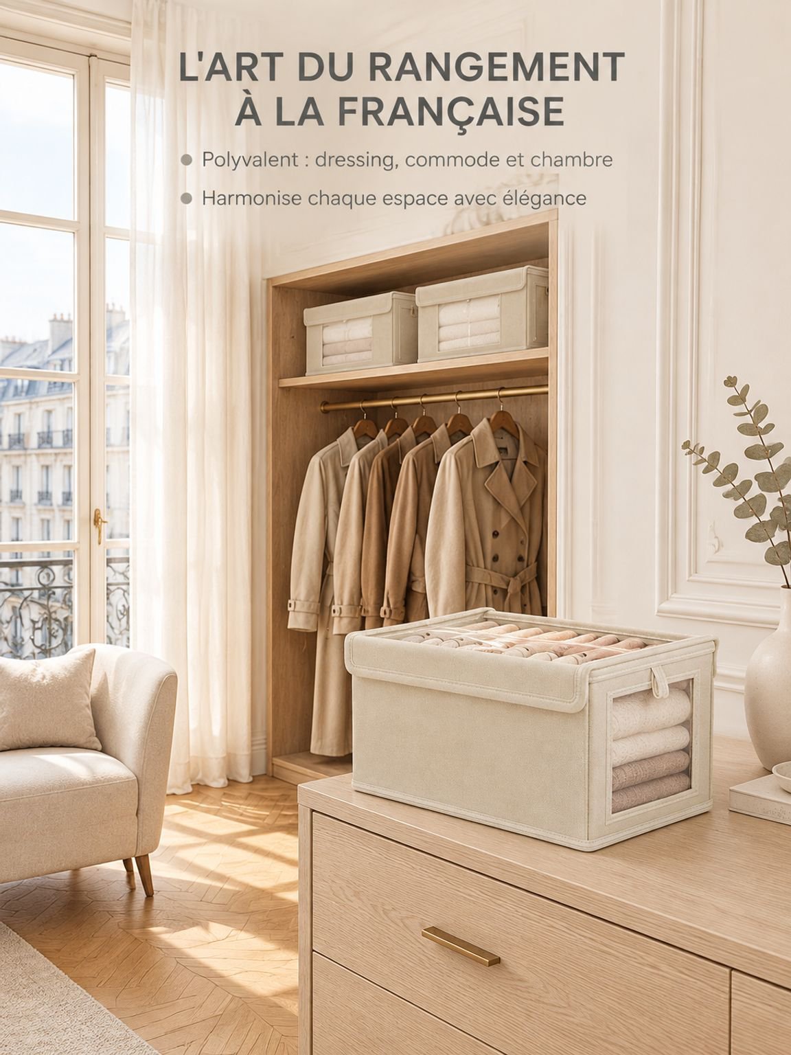 Boîte de rangement pliable en coton et lin pour jouets et vêtements