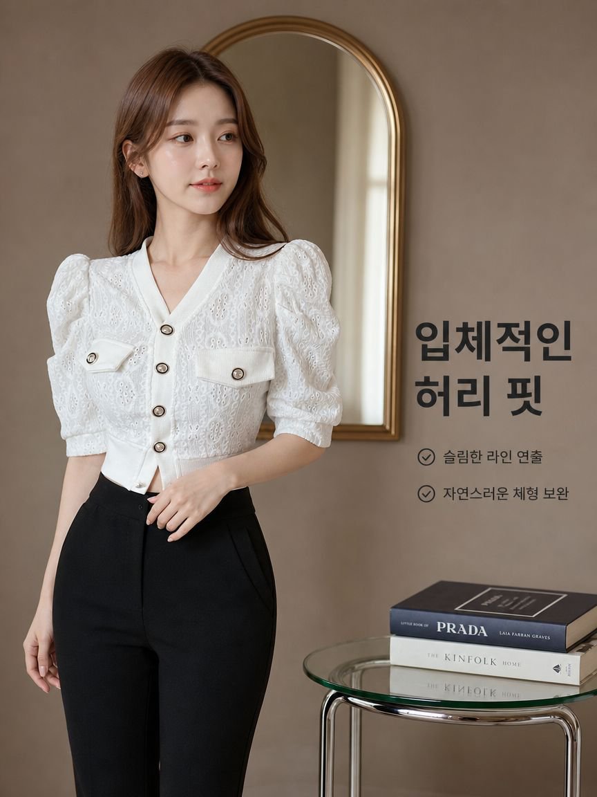 유럽스타일 V넥 허리 잡아주는 쇼트 풍성한 소매 여성 블라우스