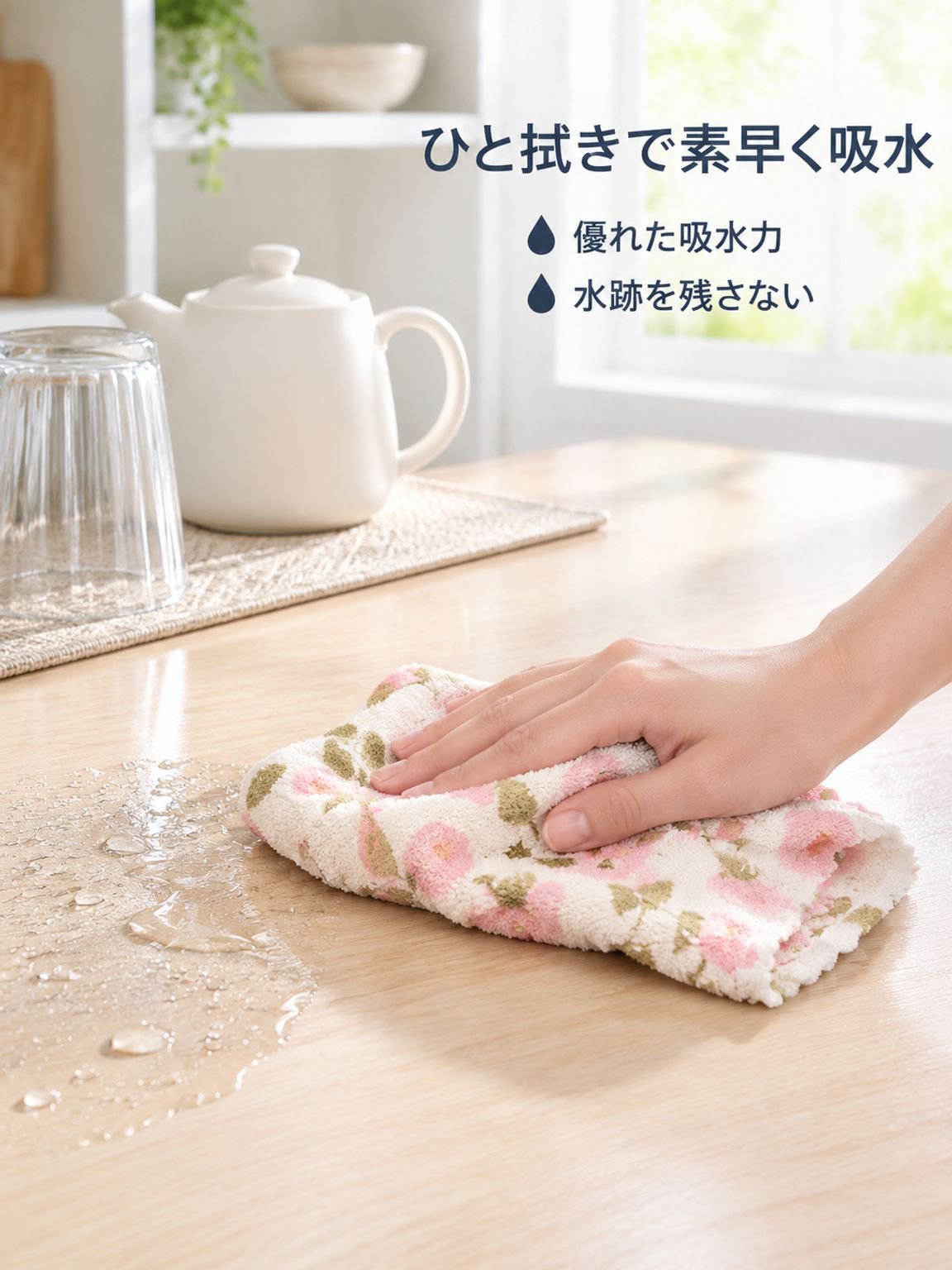 紫・ピンクの小花柄 油汚れが付きにくいキッチンクロス