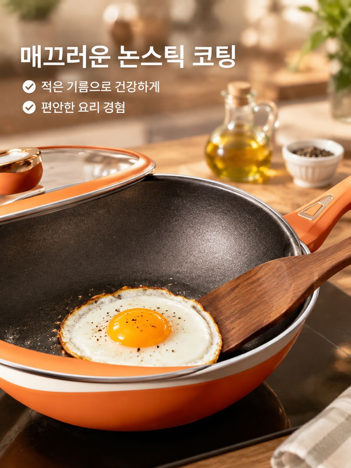 비주얼 투톤 볶음팬 논스틱 건강 무코팅 볶음팬 후라이팬 레인지 국가표준 투톤 볶음팬