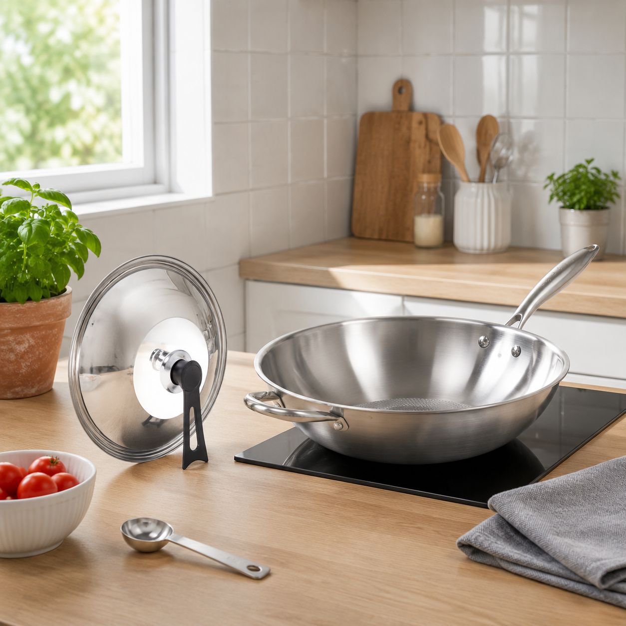 Household 304 Stainless Steel Non-Coated Frying Pan, Suitable for IH Cooktops