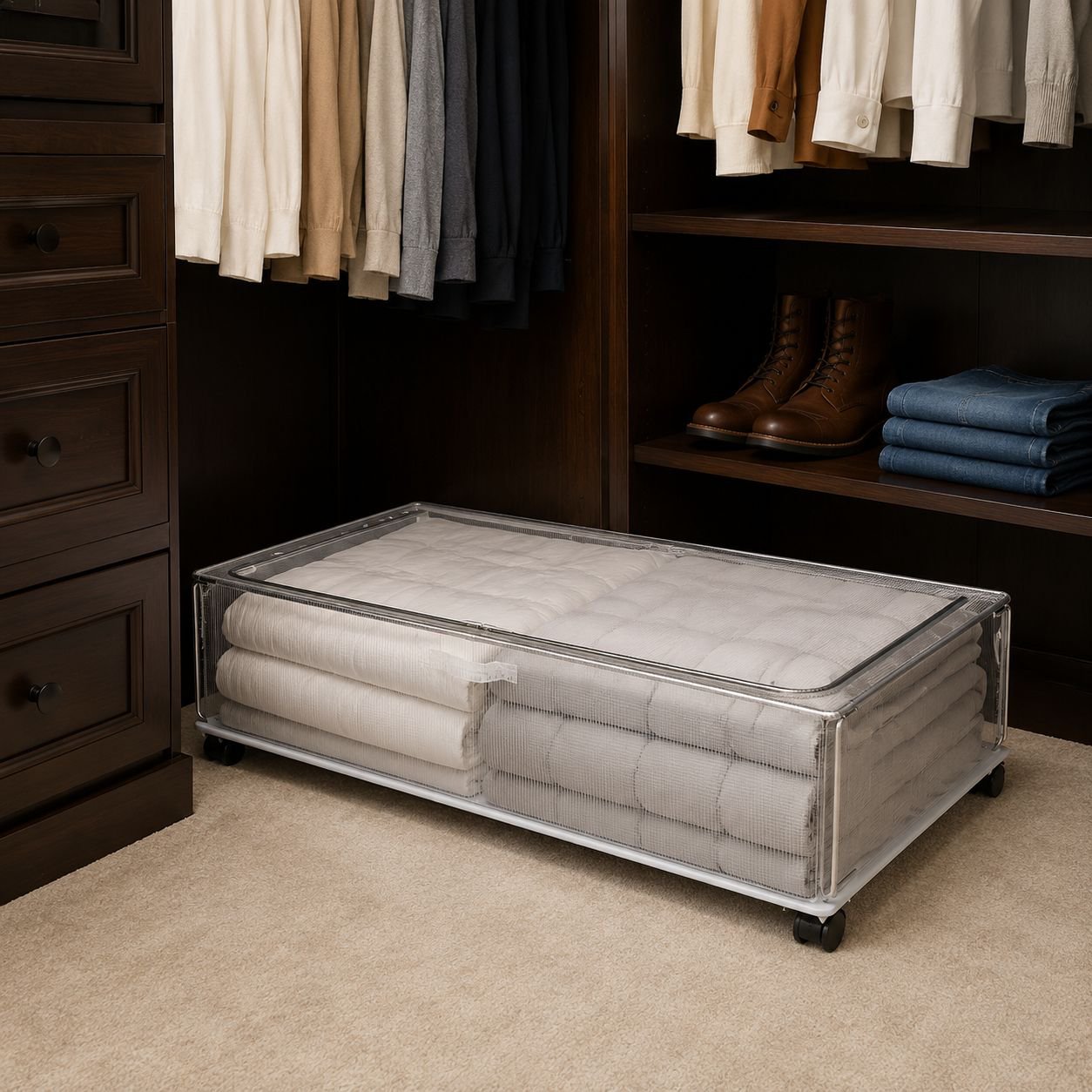 Large flat organizer for under bed storage