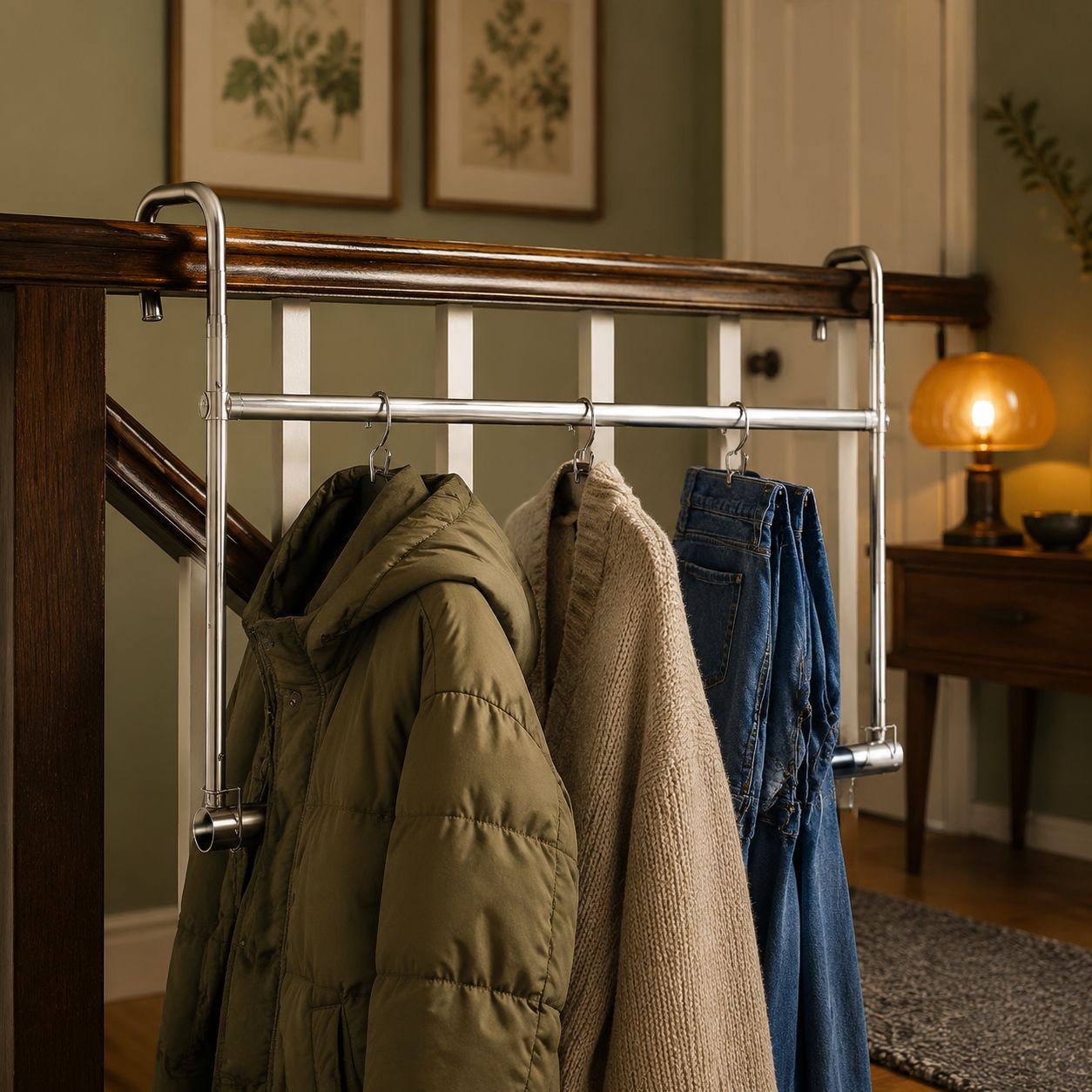 Compact liftable clothes rack for small spaces