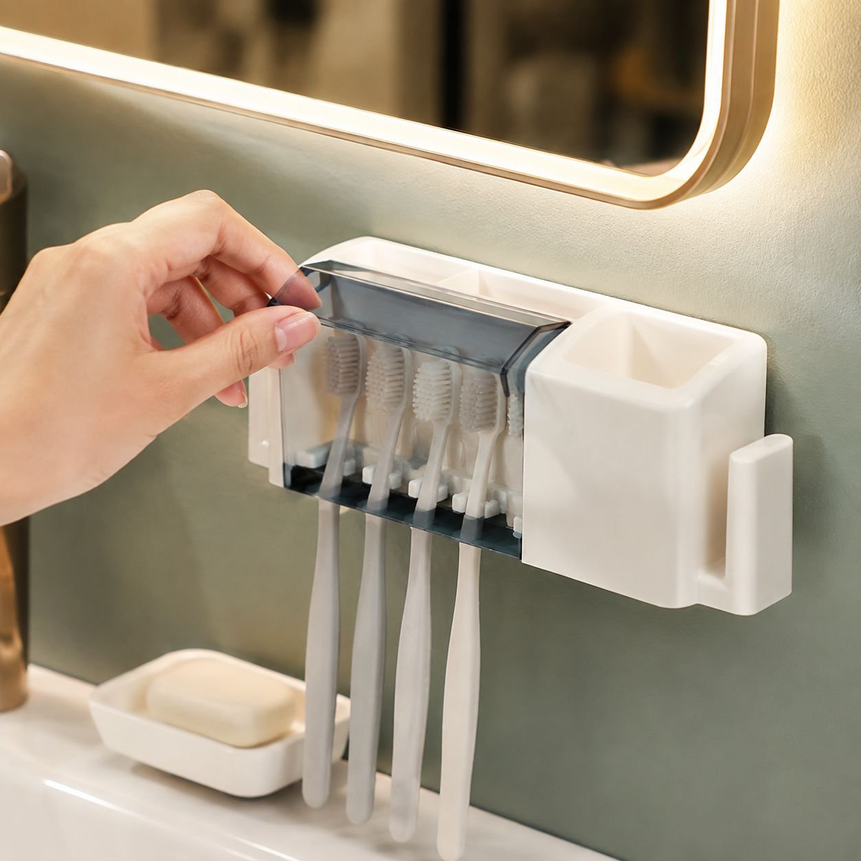 Wall-mounted No-drill Electric Toothbrush Stand Set with Cup