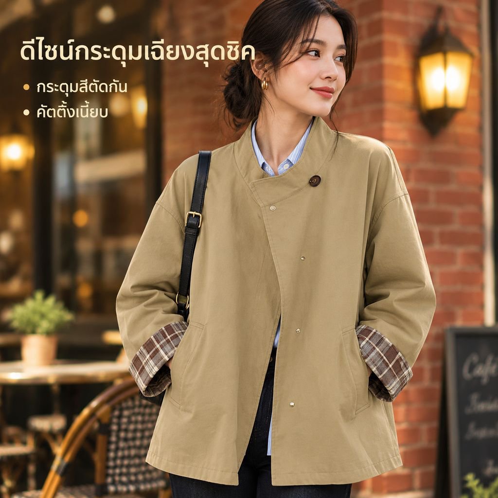 เสื้อโค้ทสั้นลำลองสำหรับผู้หญิง ฤดูใบไม้ผลิและใบไม้ร่วง