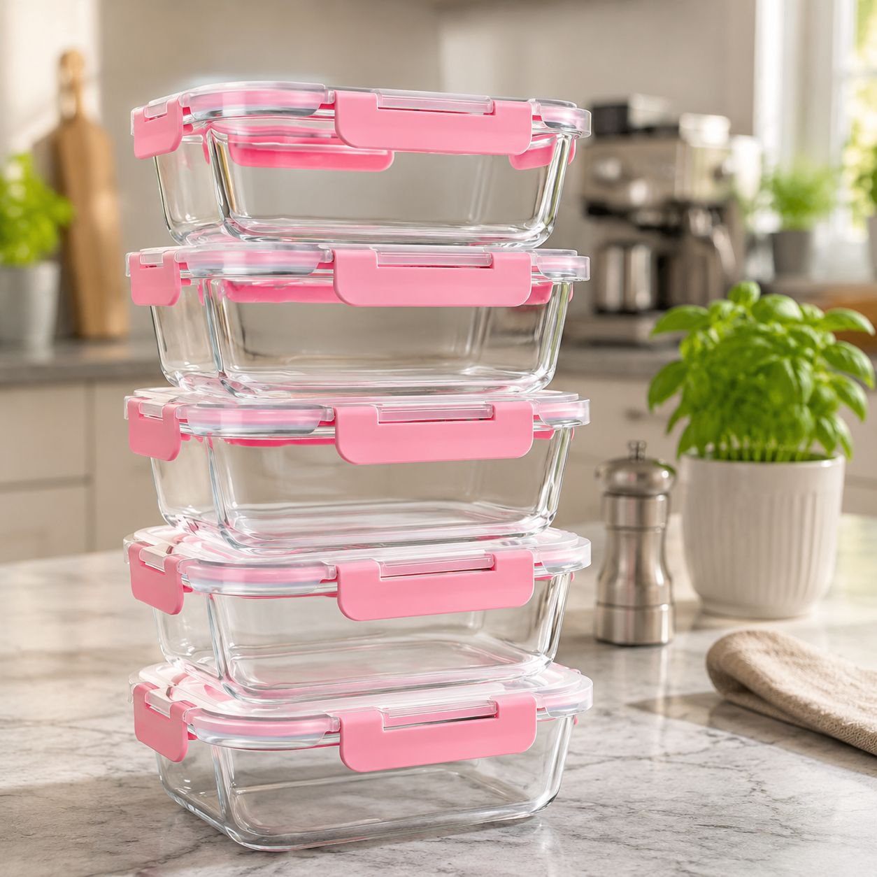 Stackable glass containers for organized kitchen storage