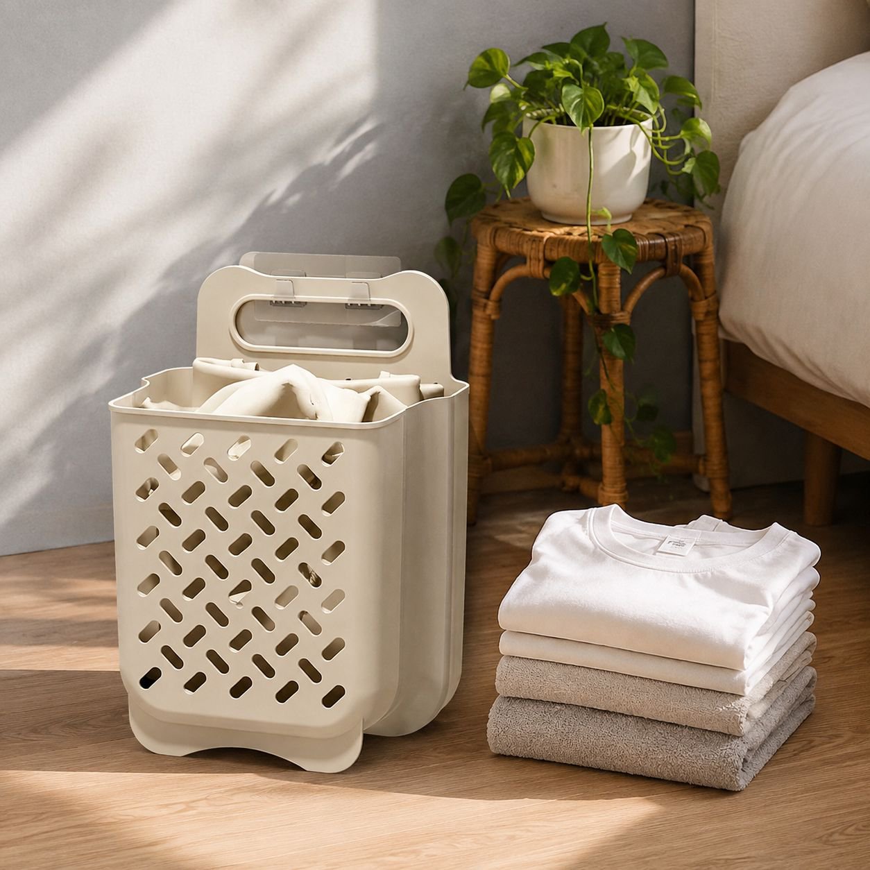 Cesta de plástico plegable para almacenamiento en el hogar