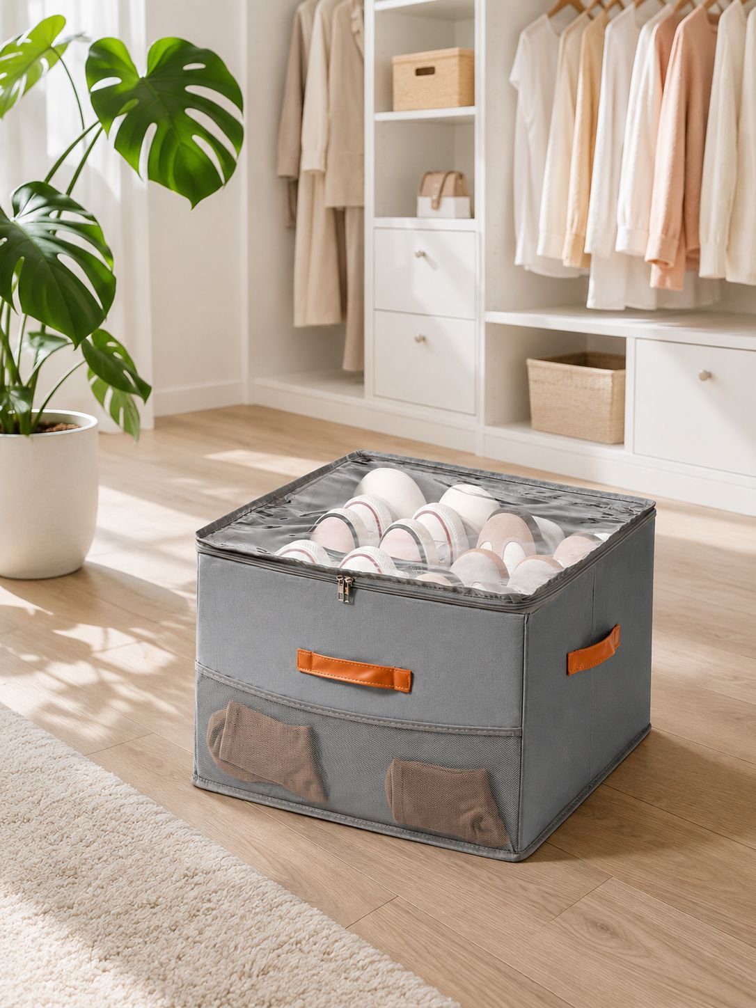 Gabinete expandible para almacenamiento de zapatos en sala moderna