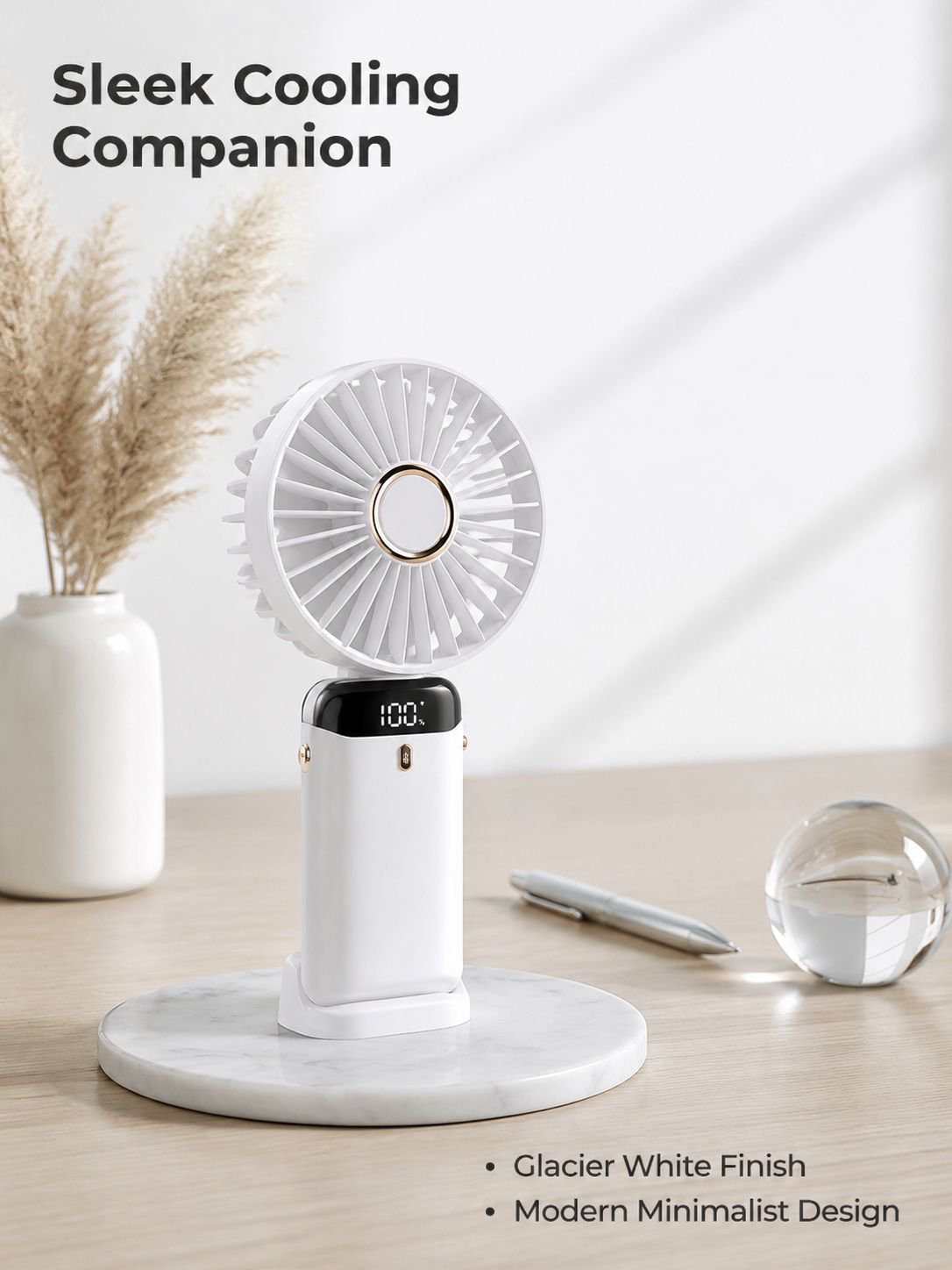 Mini Portable USB Folding Fan with Digital Display, Desktop Aromatherapy Fan