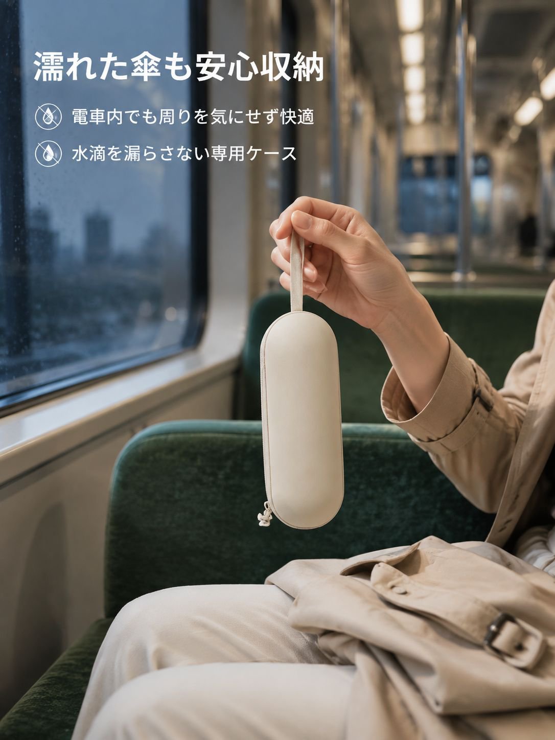 バッグにすっきり収まるカプセル傘