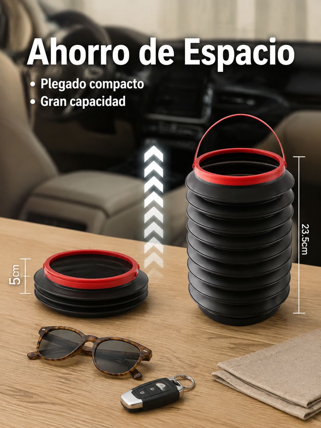 Cubo de basura telescópico montado en el vehículo
