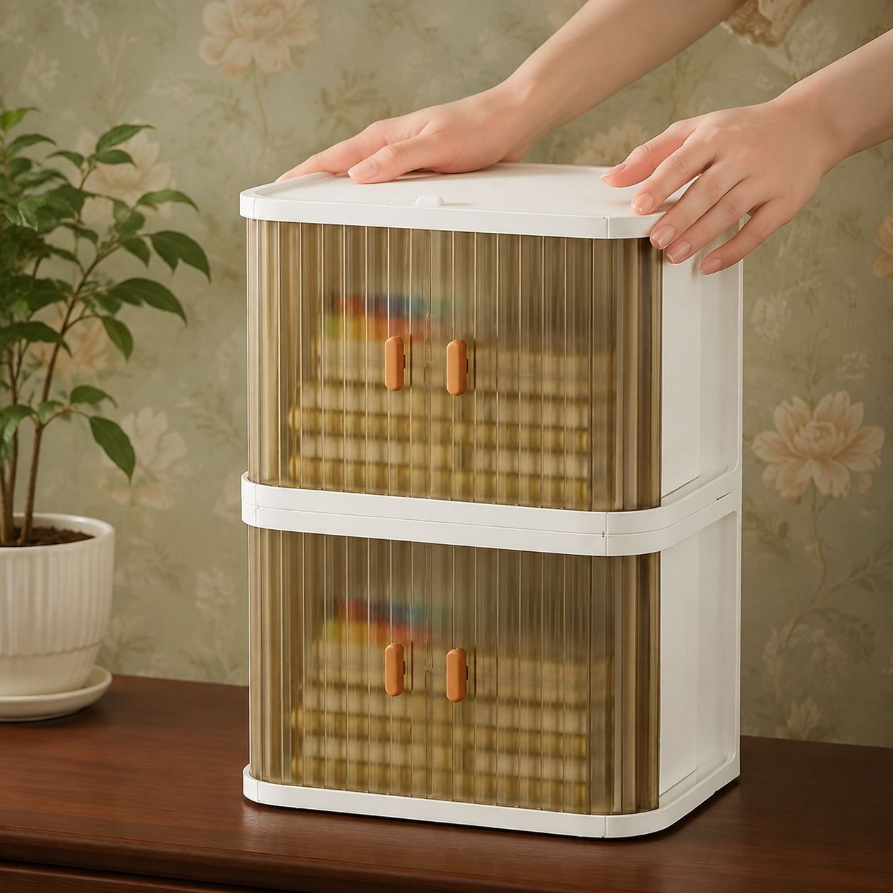 Solid color cabinet with drawers for home organization