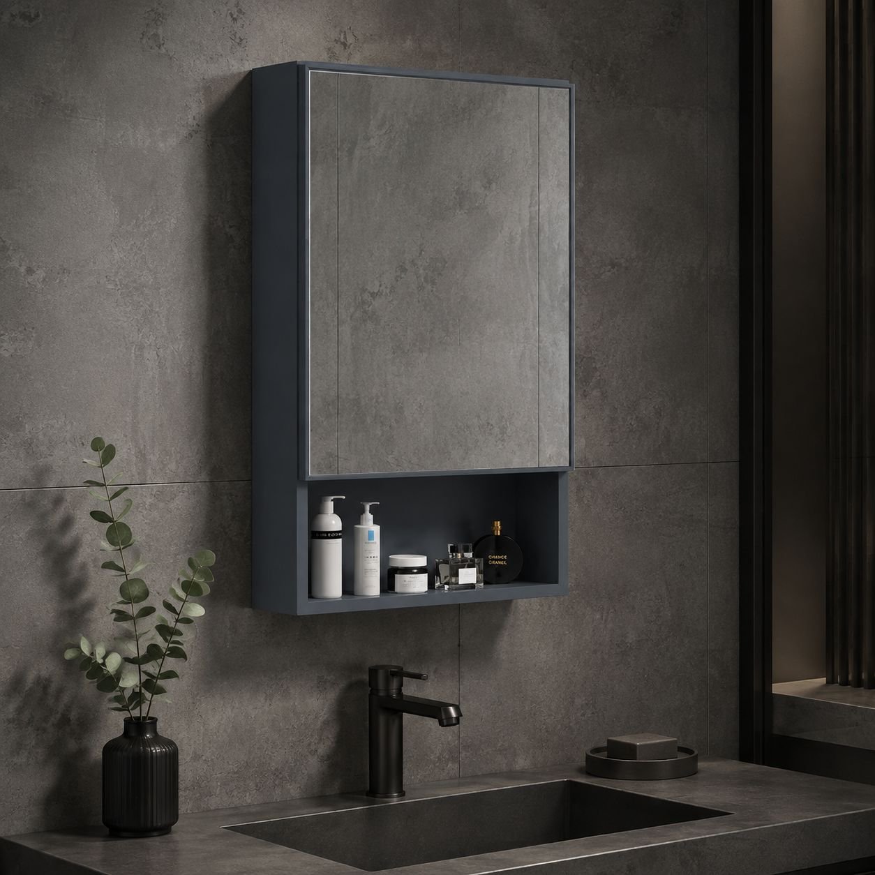 Elegant mirror cabinet with hidden storage compartments