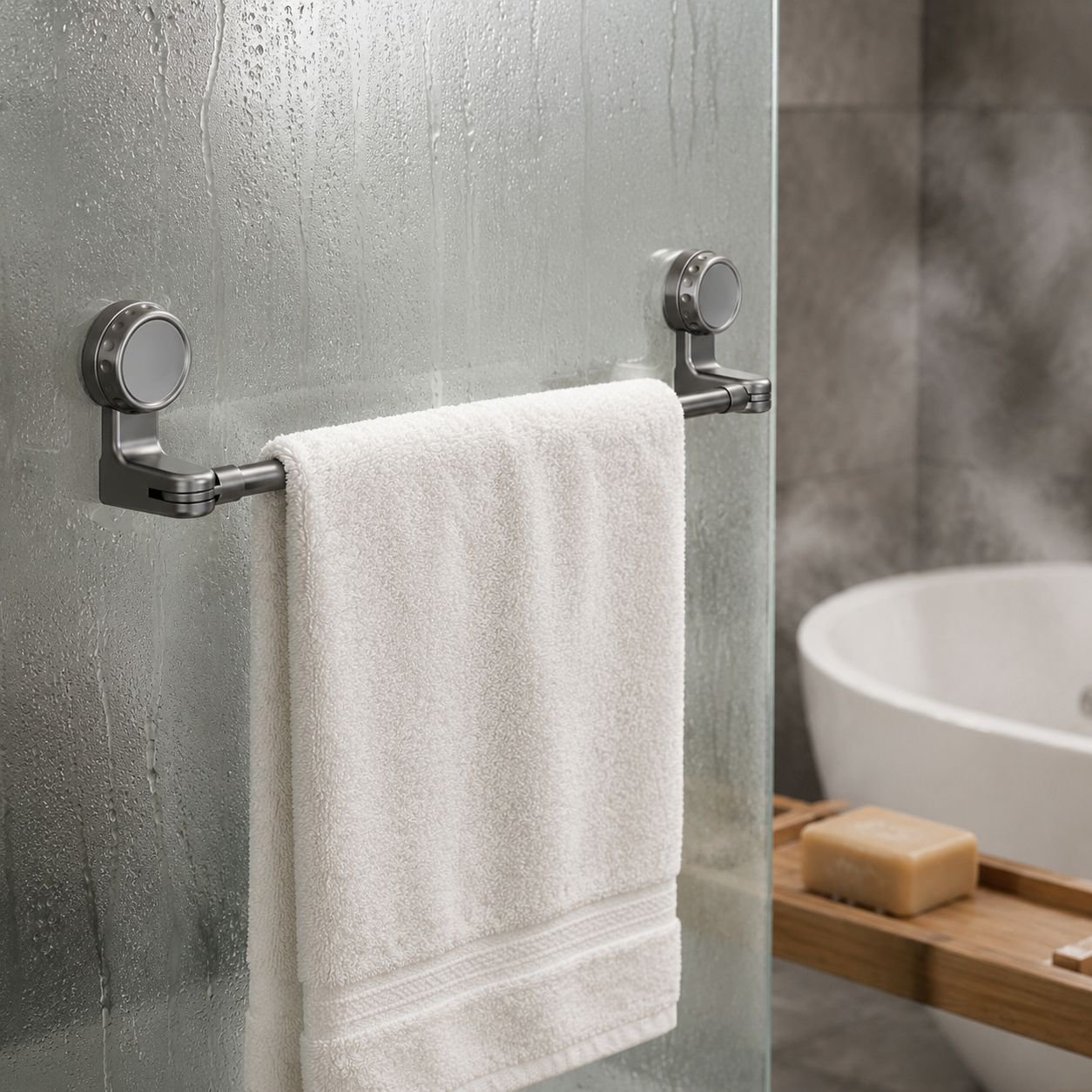 Space-saving bathroom accessory with strong suction cup design