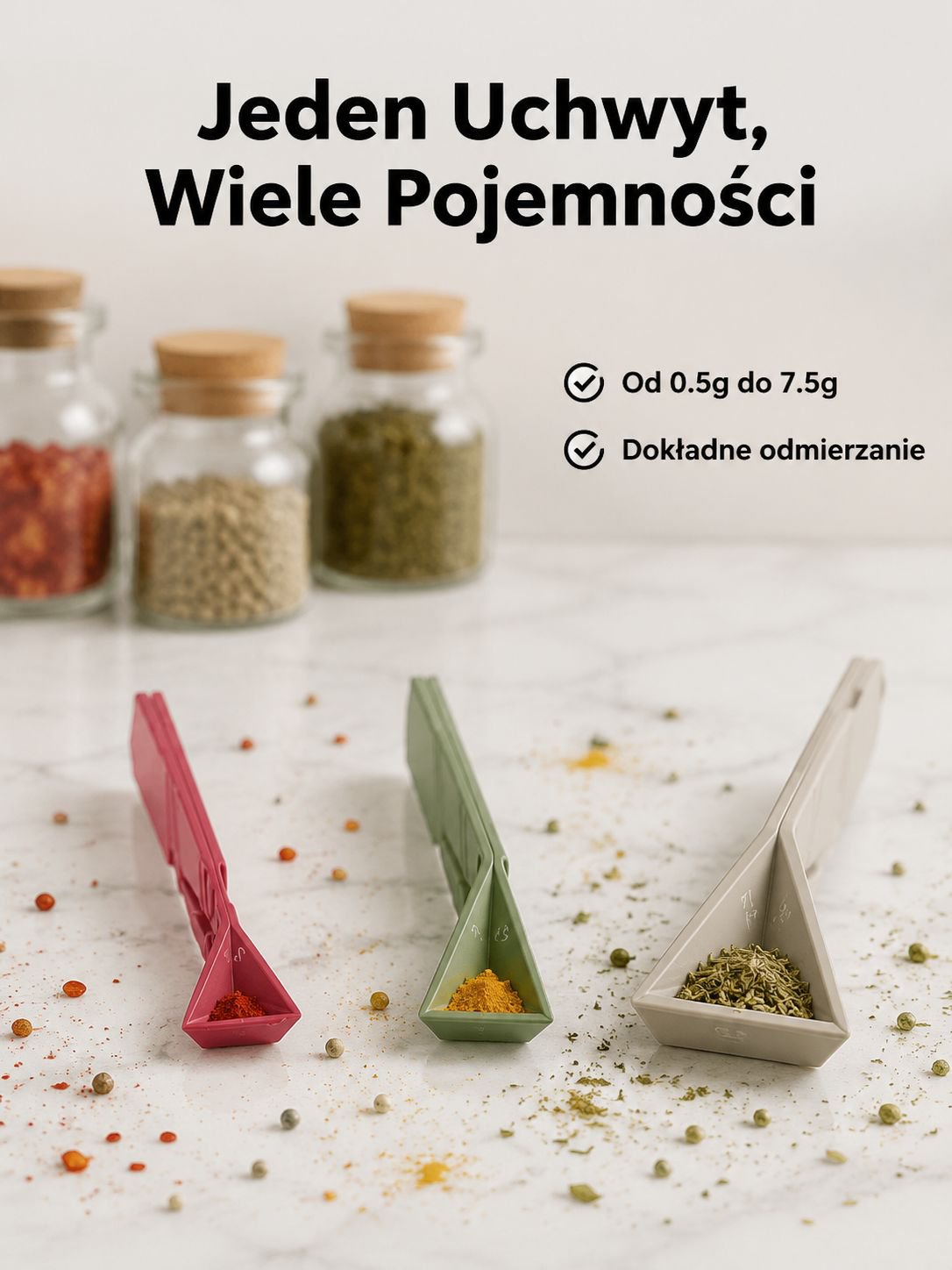 Łyżka miarowa 3 w 1 złożona i rozłożona