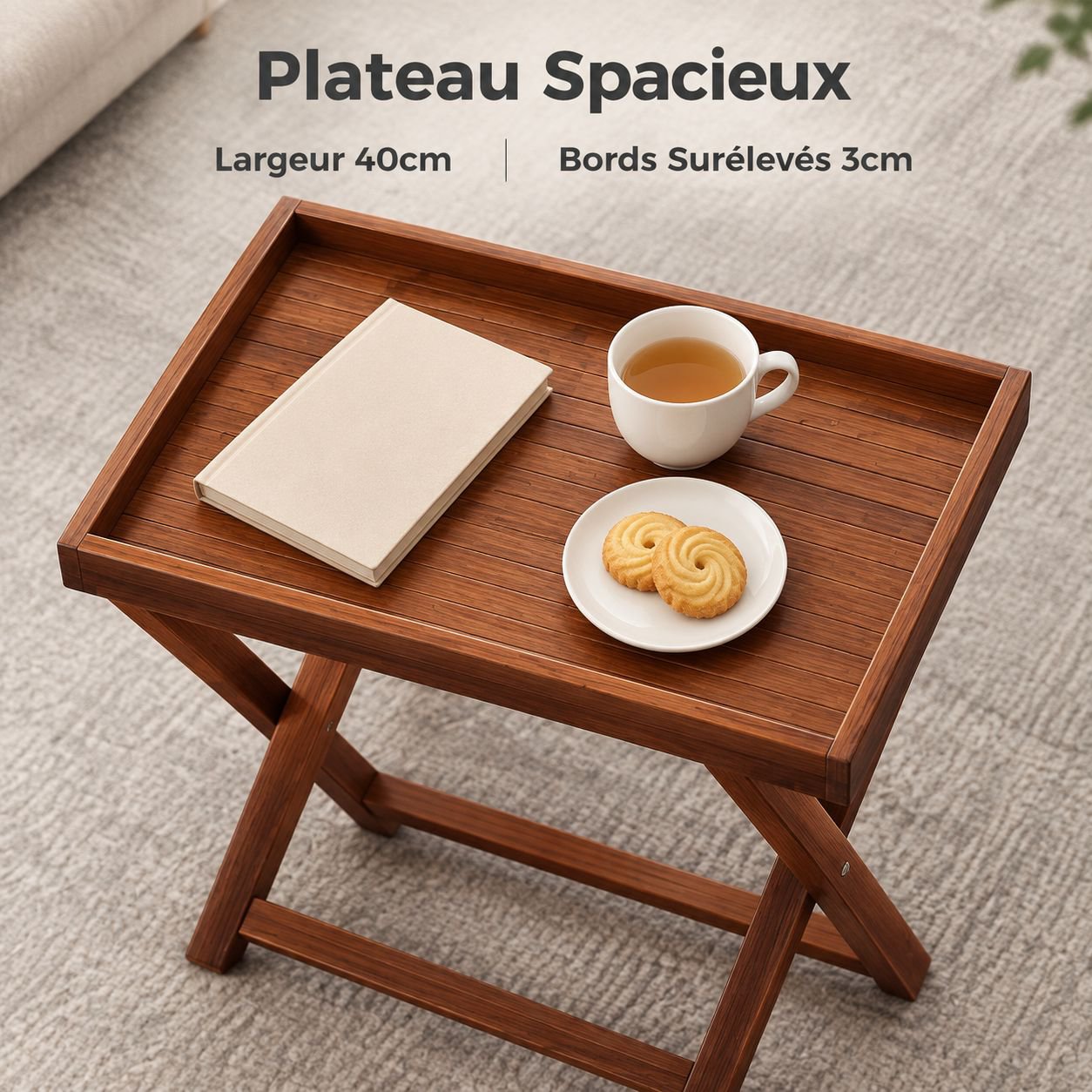 Table Basse Pliante Vintage Bout de Canapé Portable avec Rangement pour Maison