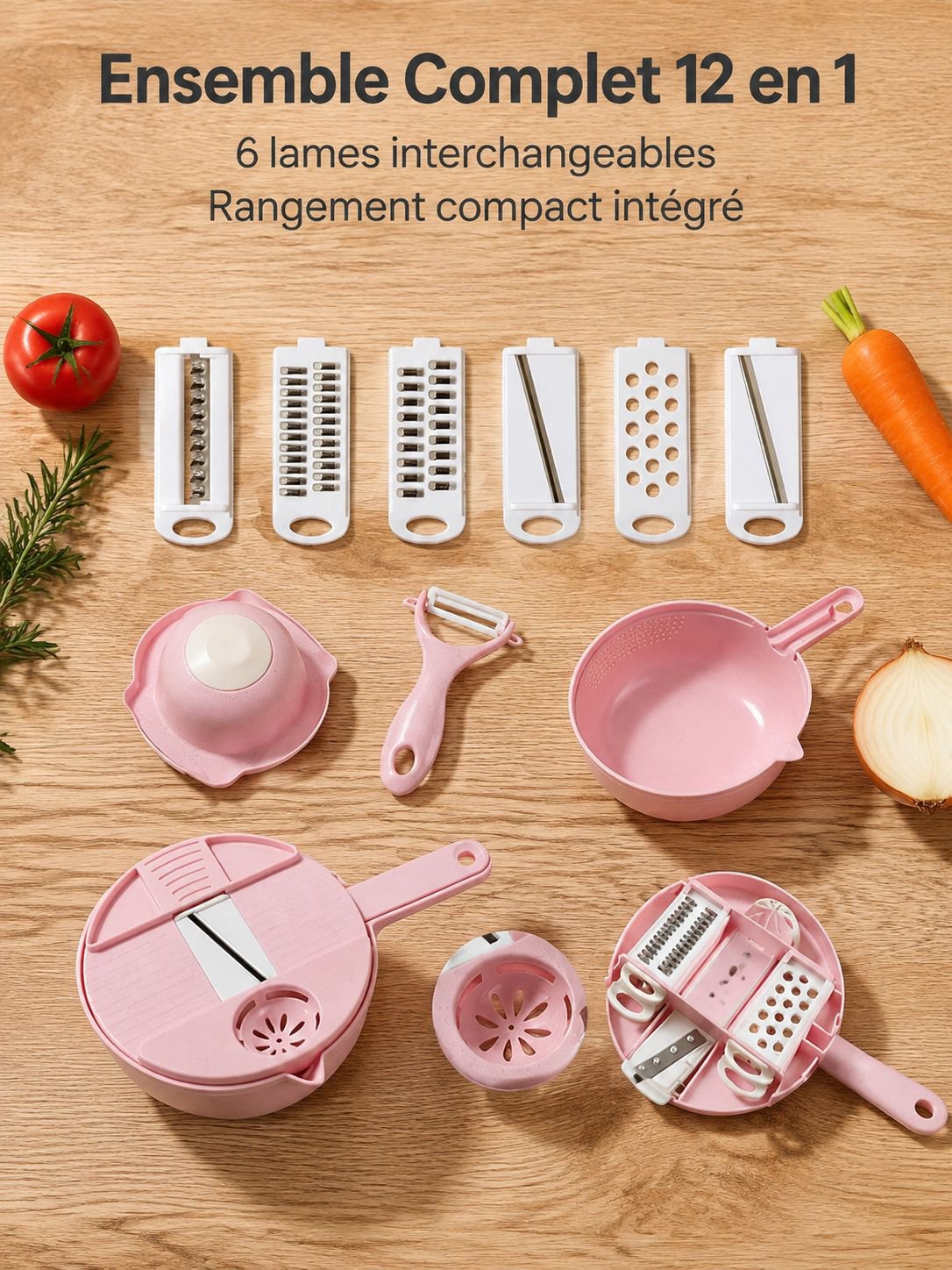 Ensemble multifonction 6 pièces pour légumes - essoreuse, râpe et coupe-légumes