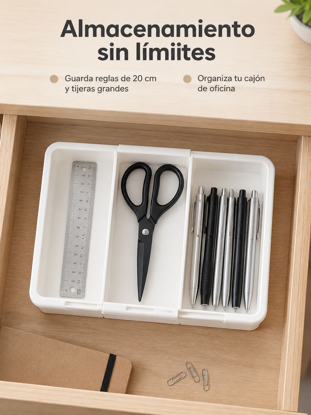 Organizador de mesa ajustable para aprovechar mejor el espacio