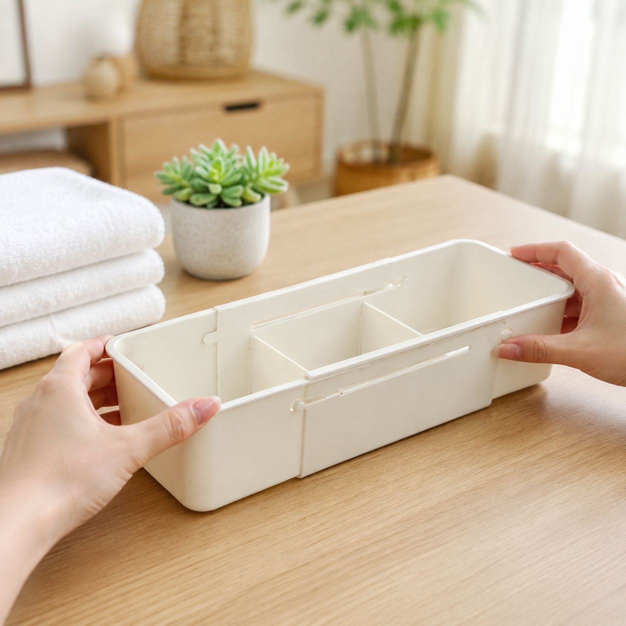 キッチンで使う伸縮式引き出し収納ボックス