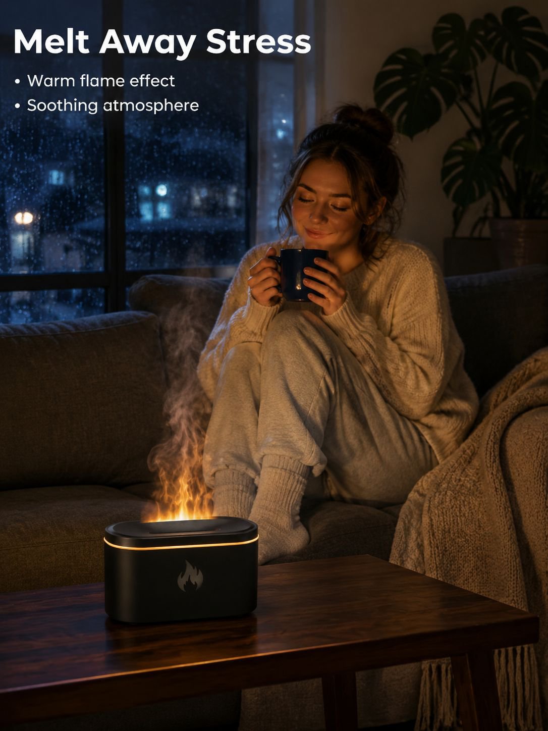 Colorful Flame Aroma Diffuser USB Desktop Ambient Night Light Humidifier