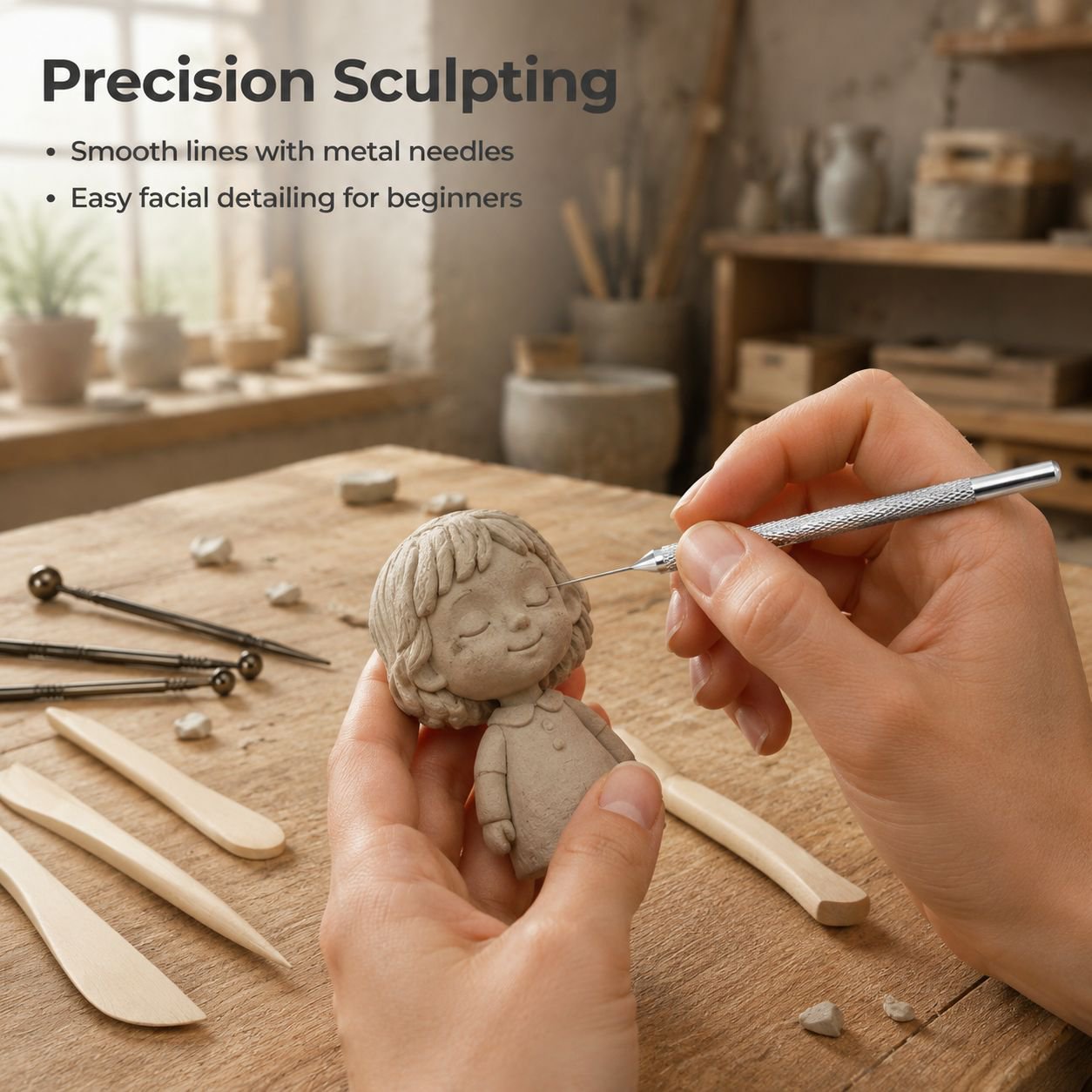Stone Plastic Clay Carving Tool Kit for DIY, Includes 7 Carving Needles and Pottery Tools
