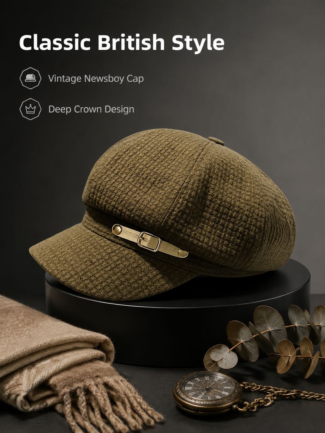 Women’s British Retro Solid Color Newsboy Painter Cap
