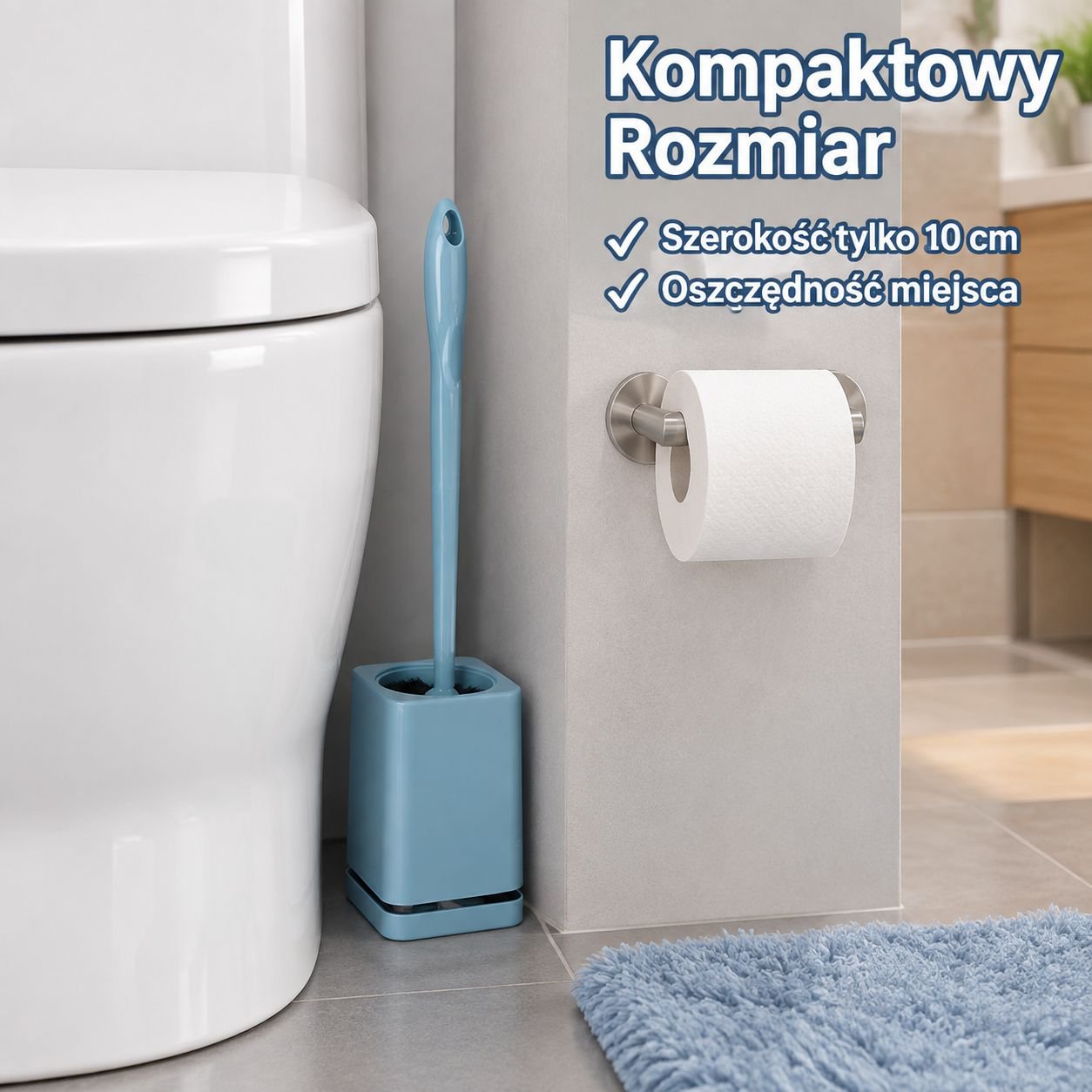 Zestaw szczotki toaletowej z pojemnikiem (montaż ścienny lub wersja stojąca, bez wiercenia)